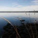 Calm sea surface at sunset.